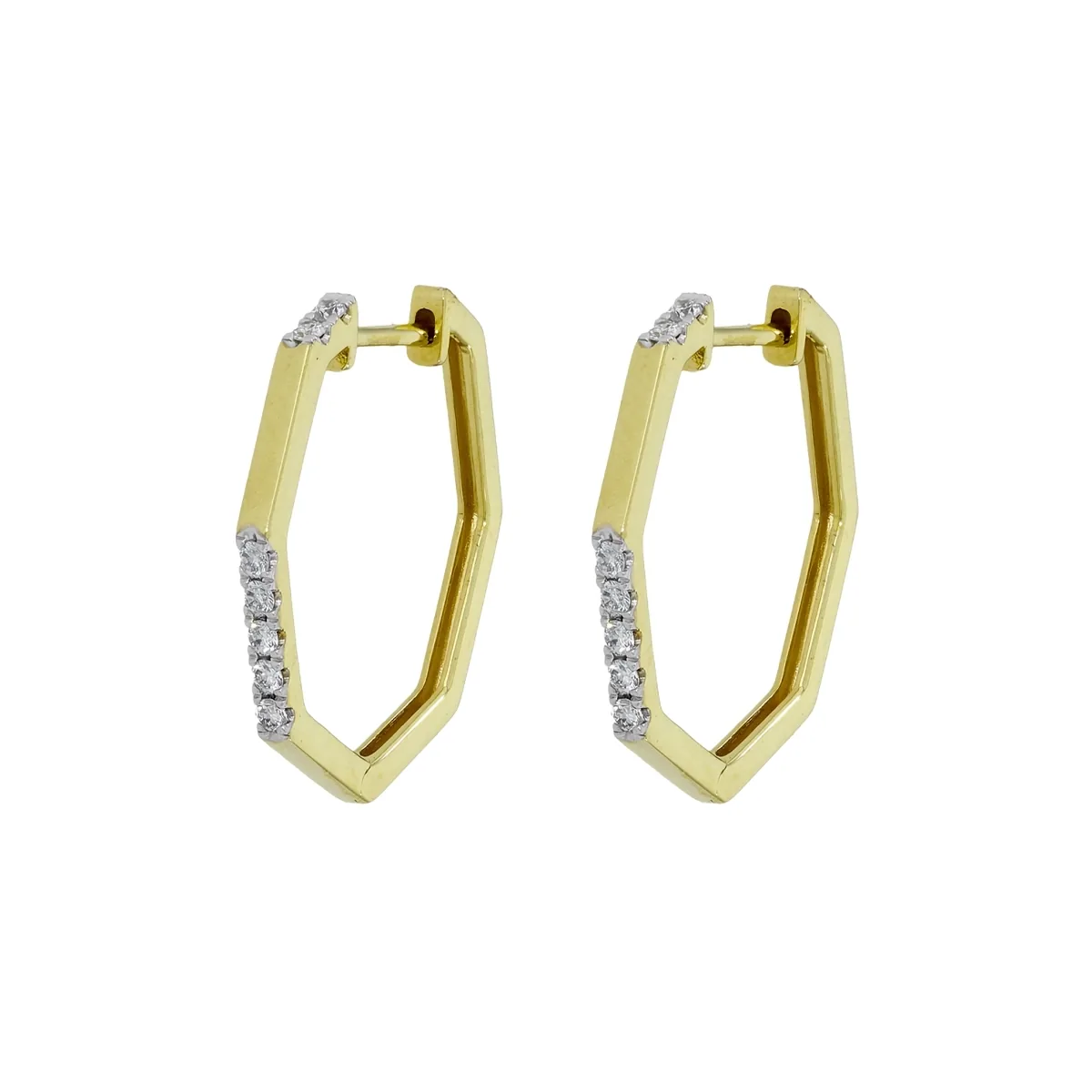 Candongas en oro amarillo de 18 Kilates, Plana, con diamantes de 0.19 Ct, 1.50 mm. de ancho