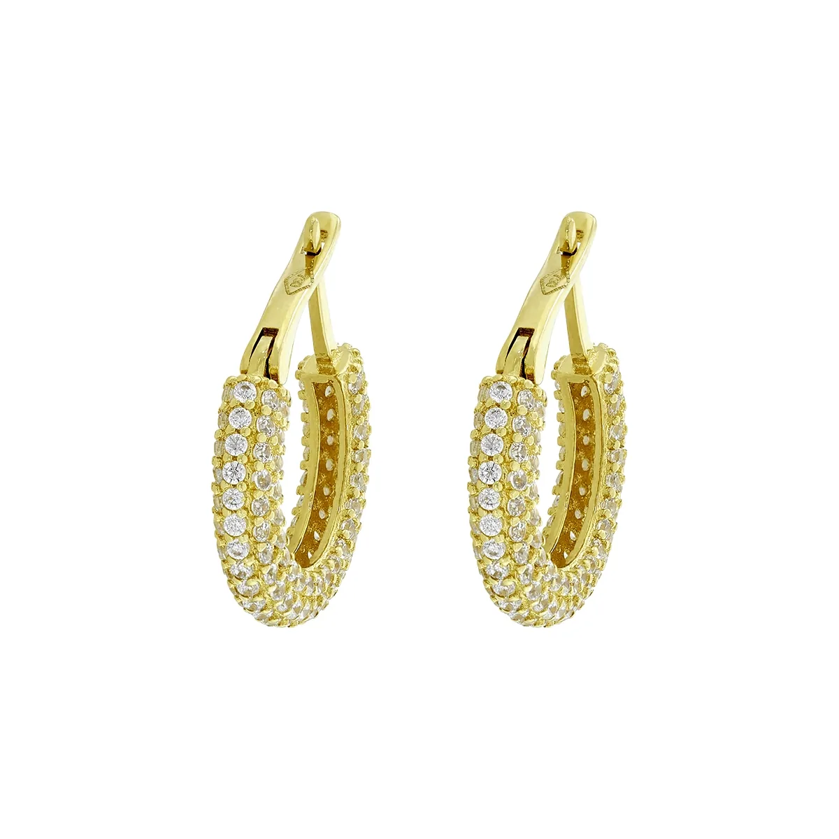 Candongas en oro amarillo de 18 Kilates, 1/2 caña, con zircones, 3 mm. de ancho
