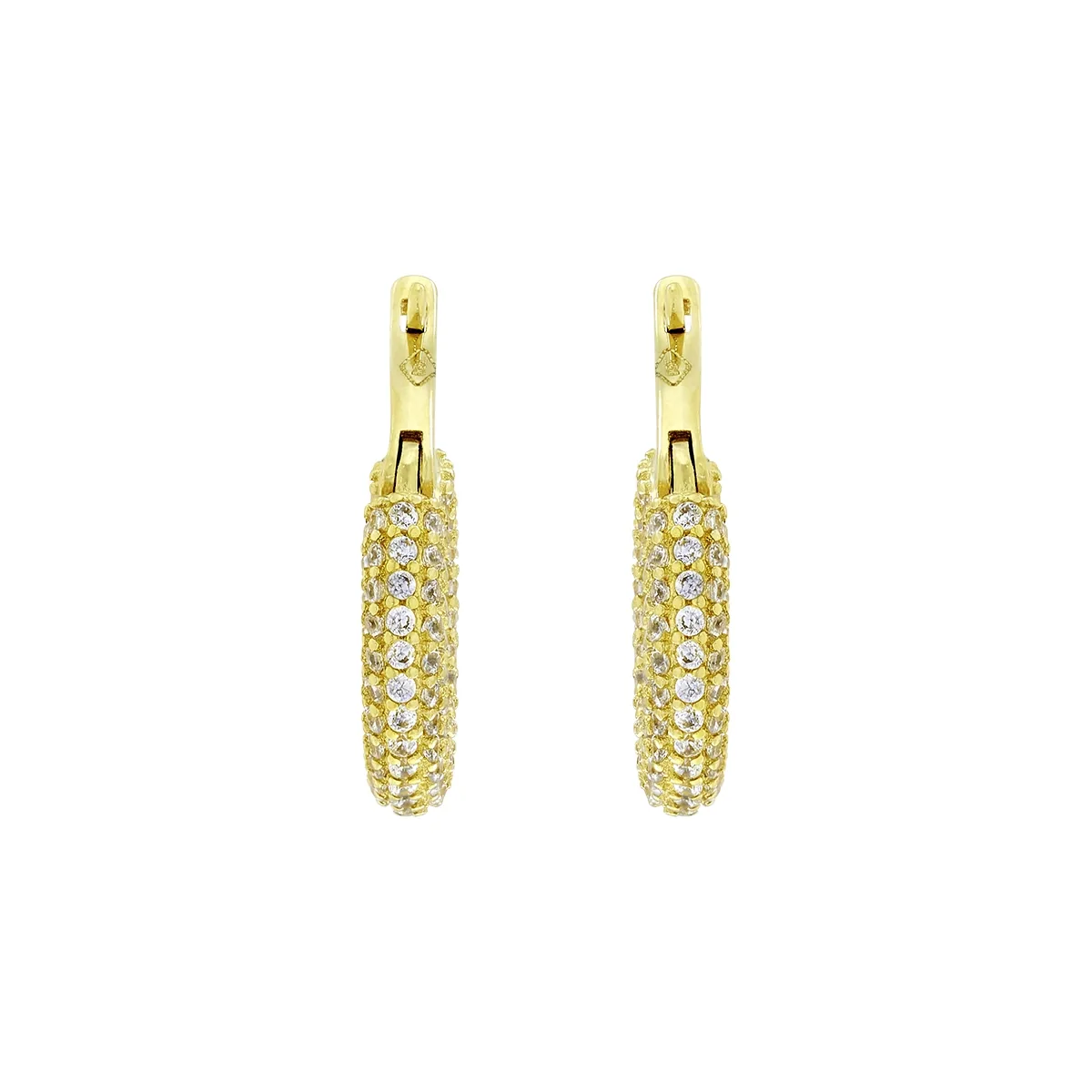 Candongas en oro amarillo de 18 Kilates, 1/2 caña, con zircones, 3 mm. de ancho