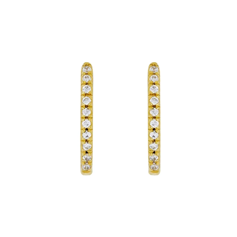 Candongas en oro amarillo de 18 Kilates, Plana, con zircones, 1.50 mm. de ancho