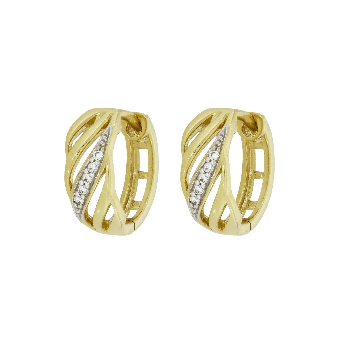 Candongas en oro amarillo de 18 Kilates, Franjas, con zircones, 3 mm. de ancho