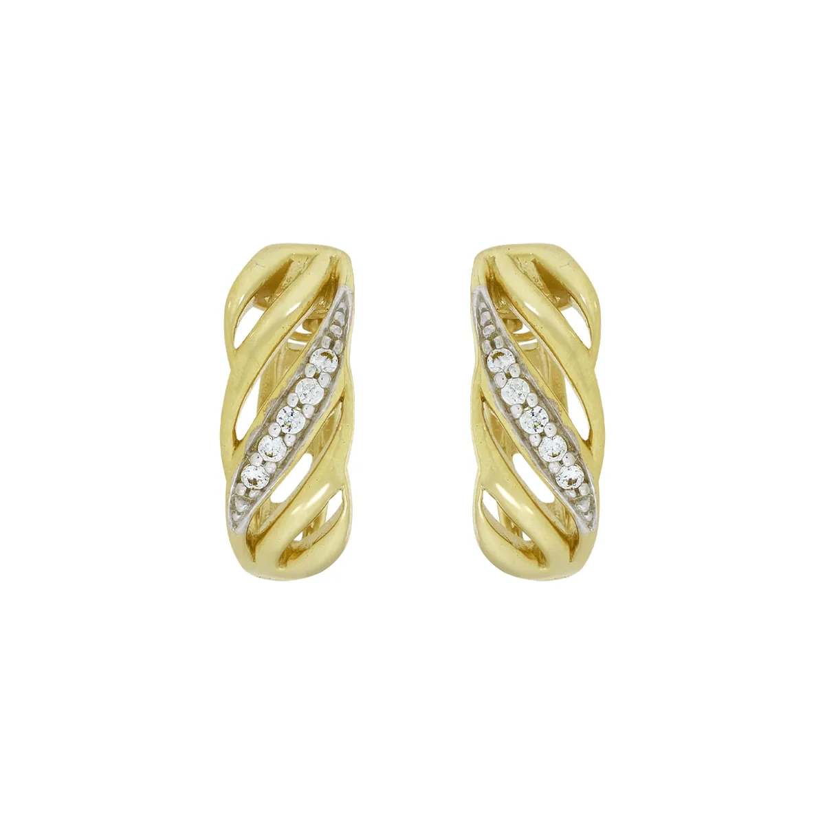 Candongas en oro amarillo de 18 Kilates, Franjas, con zircones, 3 mm. de ancho