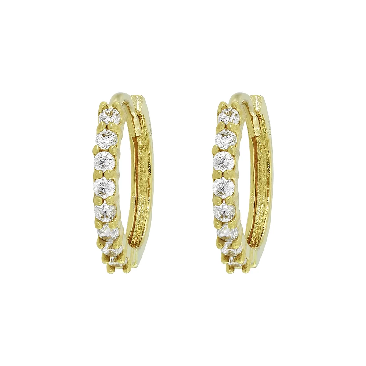 Candongas en oro amarillo de 18 Kilates, Plana, con zircones, 1.50 mm. de ancho