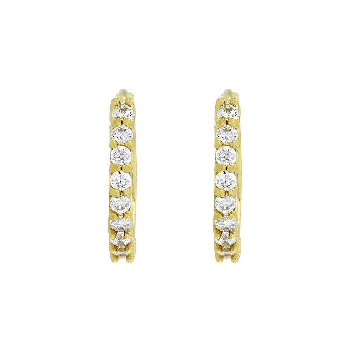 Candongas en oro amarillo de 18 Kilates, Plana, con zircones, 1.50 mm. de ancho