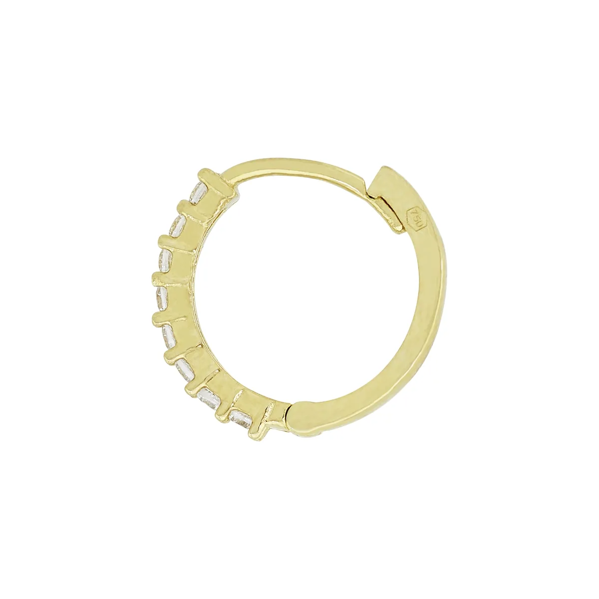 Candongas en oro amarillo de 18 Kilates, Plana, con zircones, 1.50 mm. de ancho