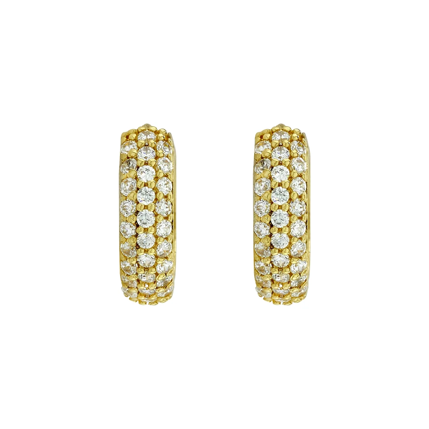 Candongas en oro amarillo de 18 Kilates, 1/2 caña, con zircones, 3 mm. de ancho