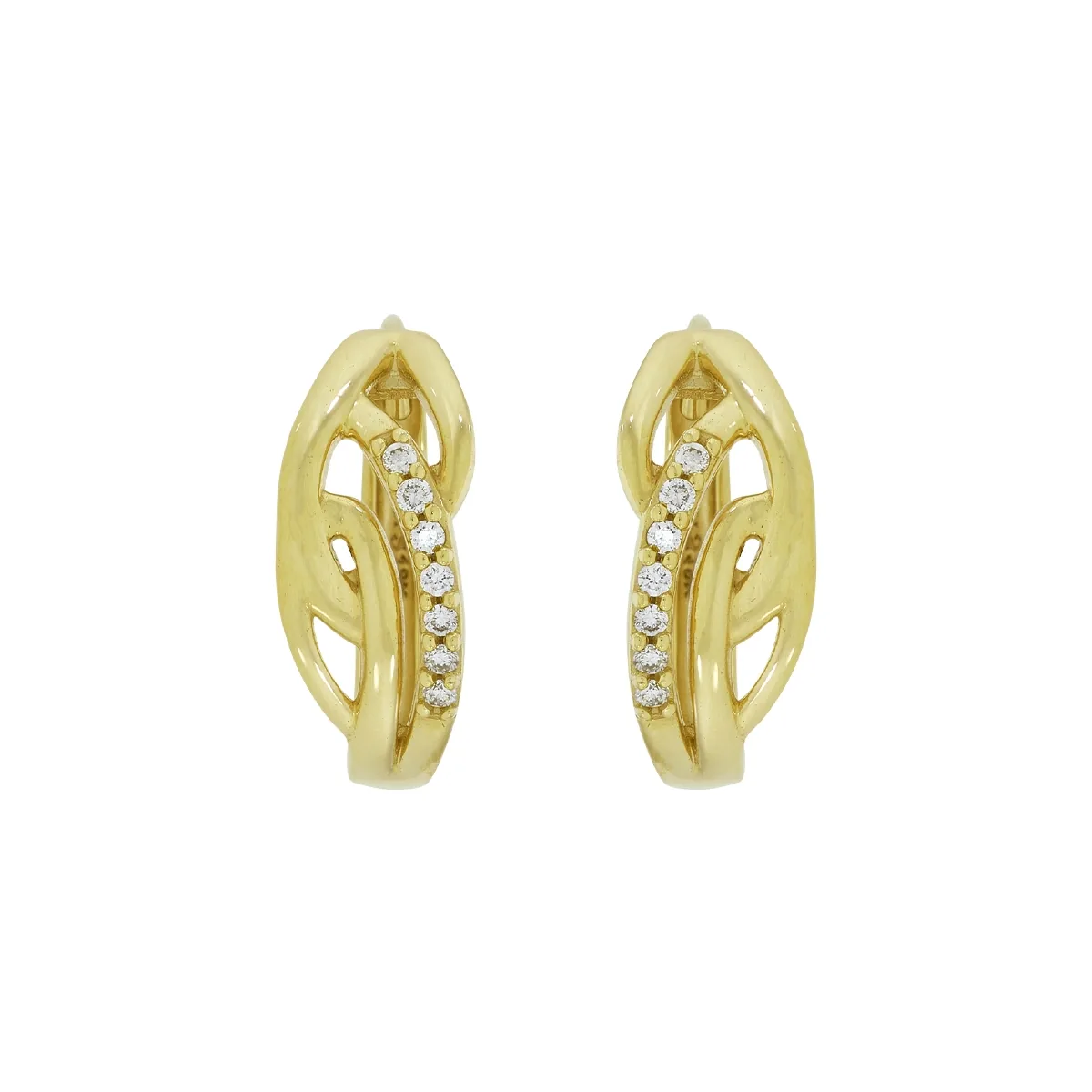 Candongas en oro amarillo de 18 Kilates, Franjas, con diamantes de 0.07 Ct, 2 mm. de ancho
