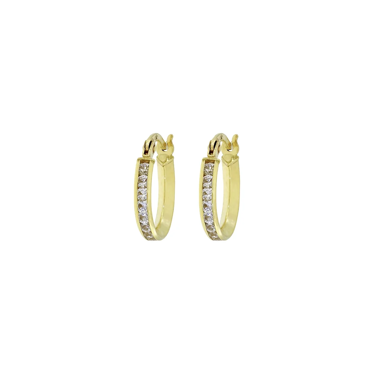Candongas en oro amarillo de 18 Kilates, Plana, con zircones, 2 mm. de ancho