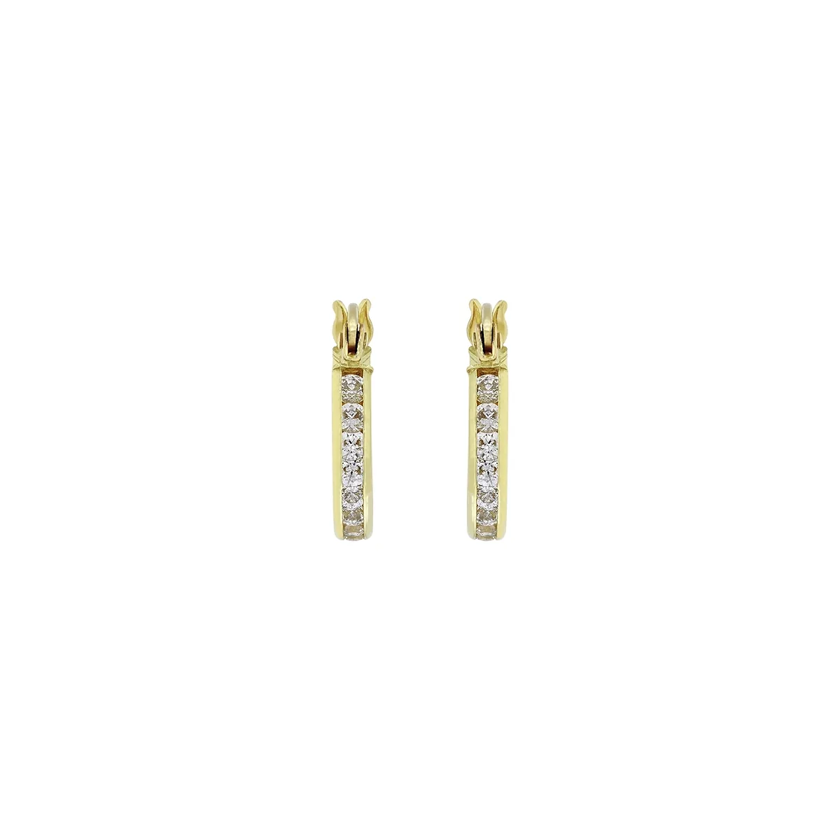 Candongas en oro amarillo de 18 Kilates, Plana, con zircones, 2 mm. de ancho