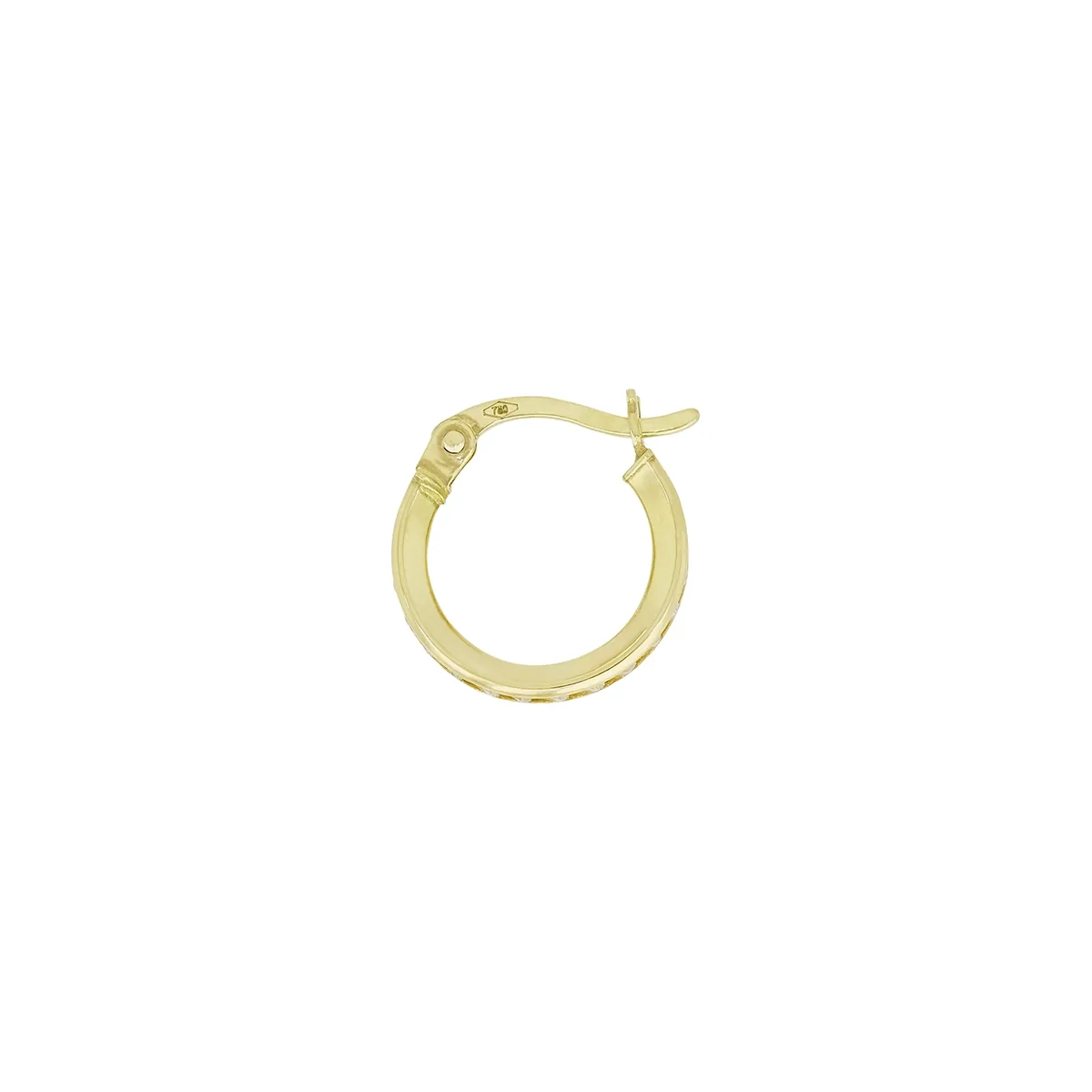 Candongas en oro amarillo de 18 Kilates, Plana, con zircones, 2 mm. de ancho