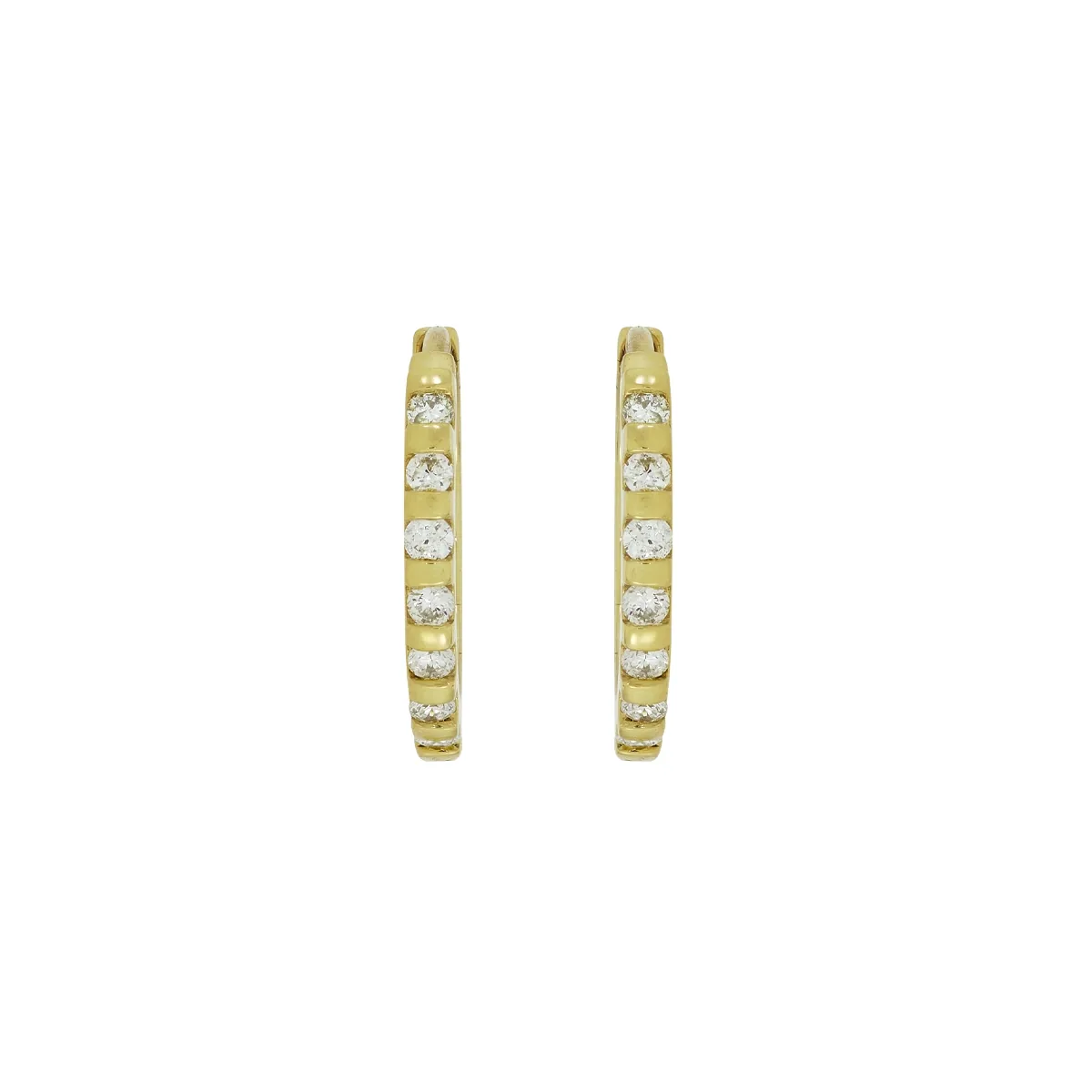 Candongas en oro amarillo de 18 Kilates, Plana, con diamantes de 0.24 Ct, 1.50 mm. de ancho