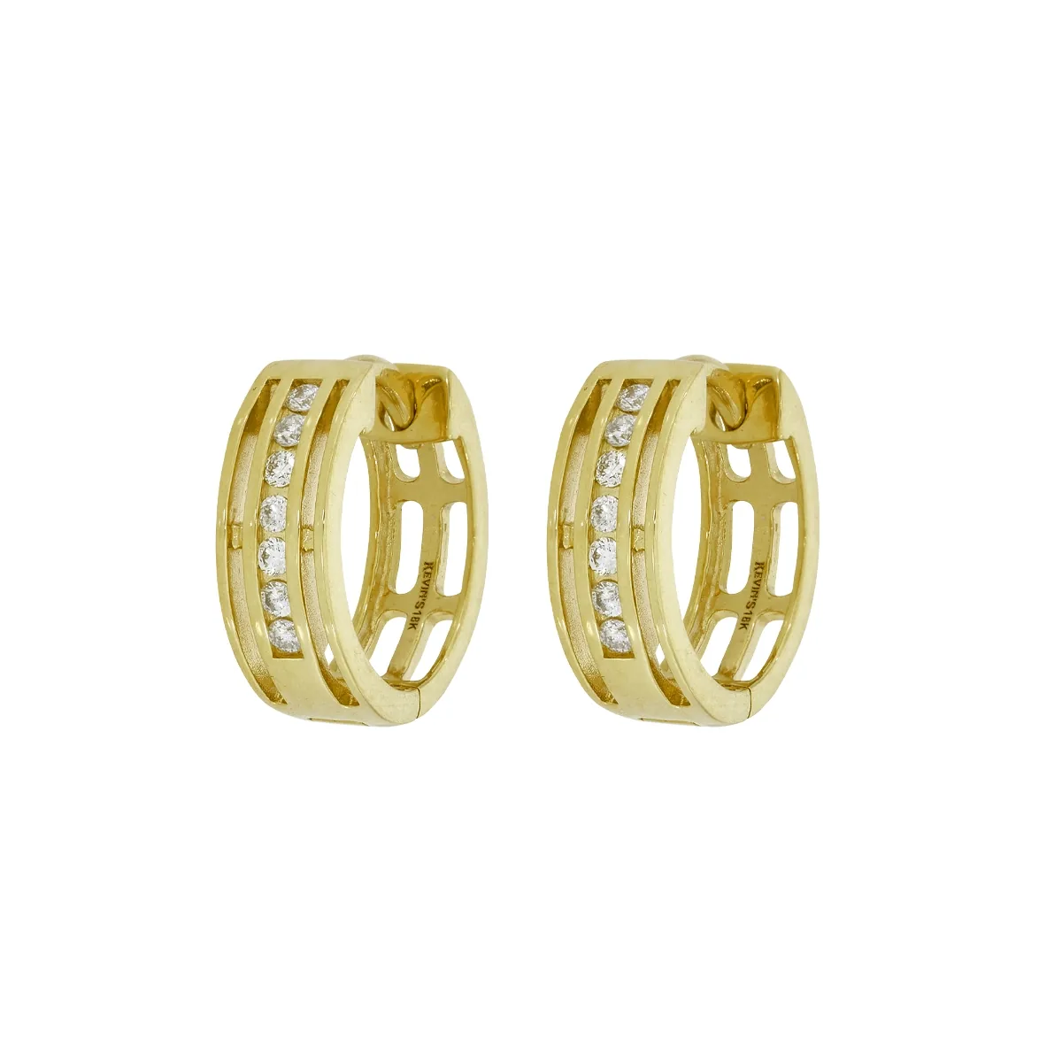 Candongas en oro amarillo de 18 Kilates, Plana, con diamantes de 0.12 Ct, 4 mm. de ancho