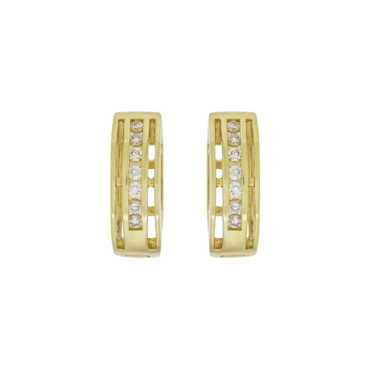 Candongas en oro amarillo de 18 Kilates, Plana, con diamantes de 0.12 Ct, 4 mm. de ancho