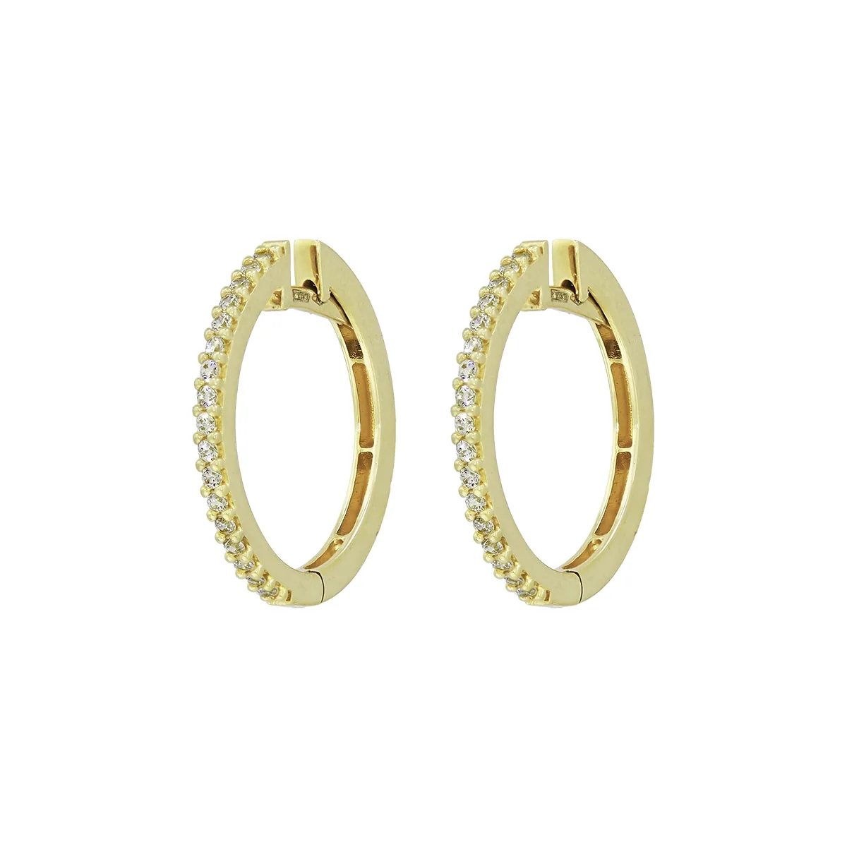 Candongas en oro amarillo de 18 Kilates, Plana, con zircones, 1 mm. de ancho