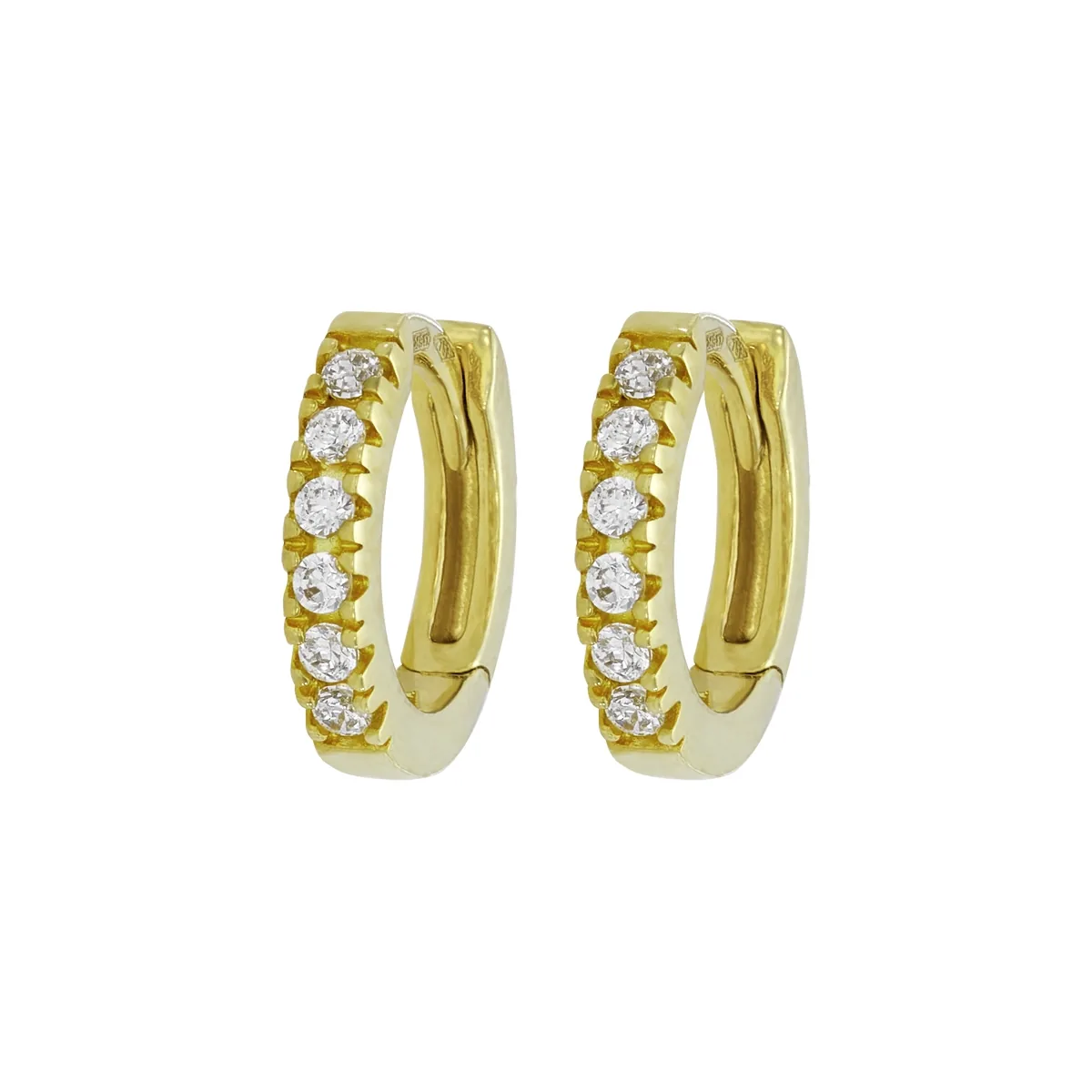Candongas en oro amarillo de 18 Kilates, Plana, con zircones, 1.50 mm. de ancho