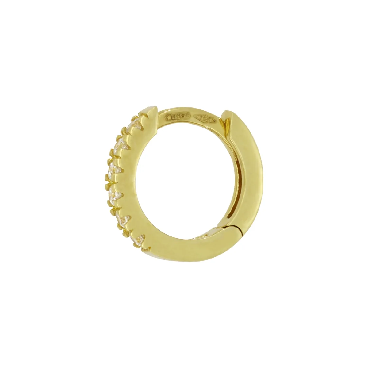 Candongas en oro amarillo de 18 Kilates, Plana, con zircones, 1.50 mm. de ancho