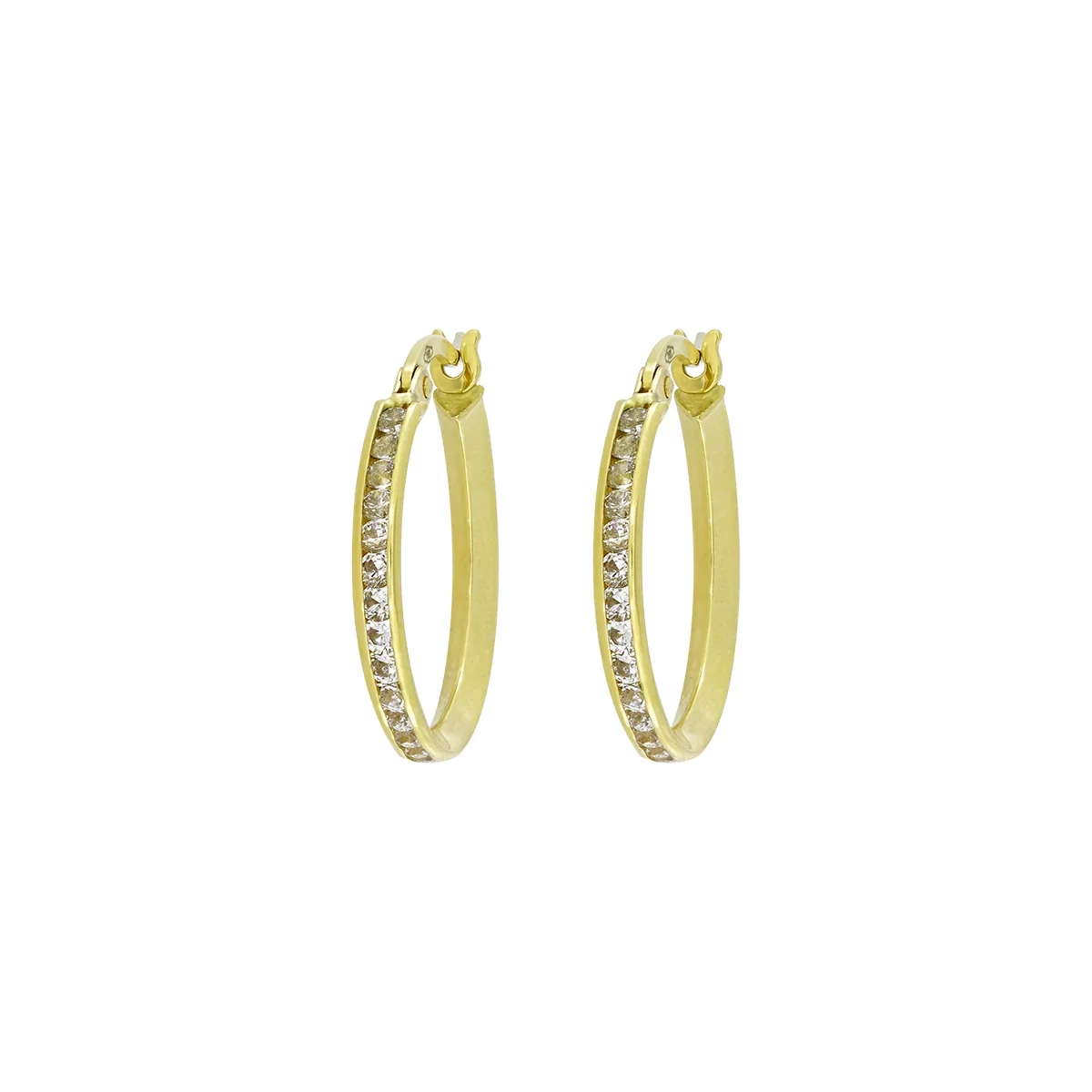 Candongas en oro amarillo de 18 Kilates, con zircones, 2 mm. de ancho