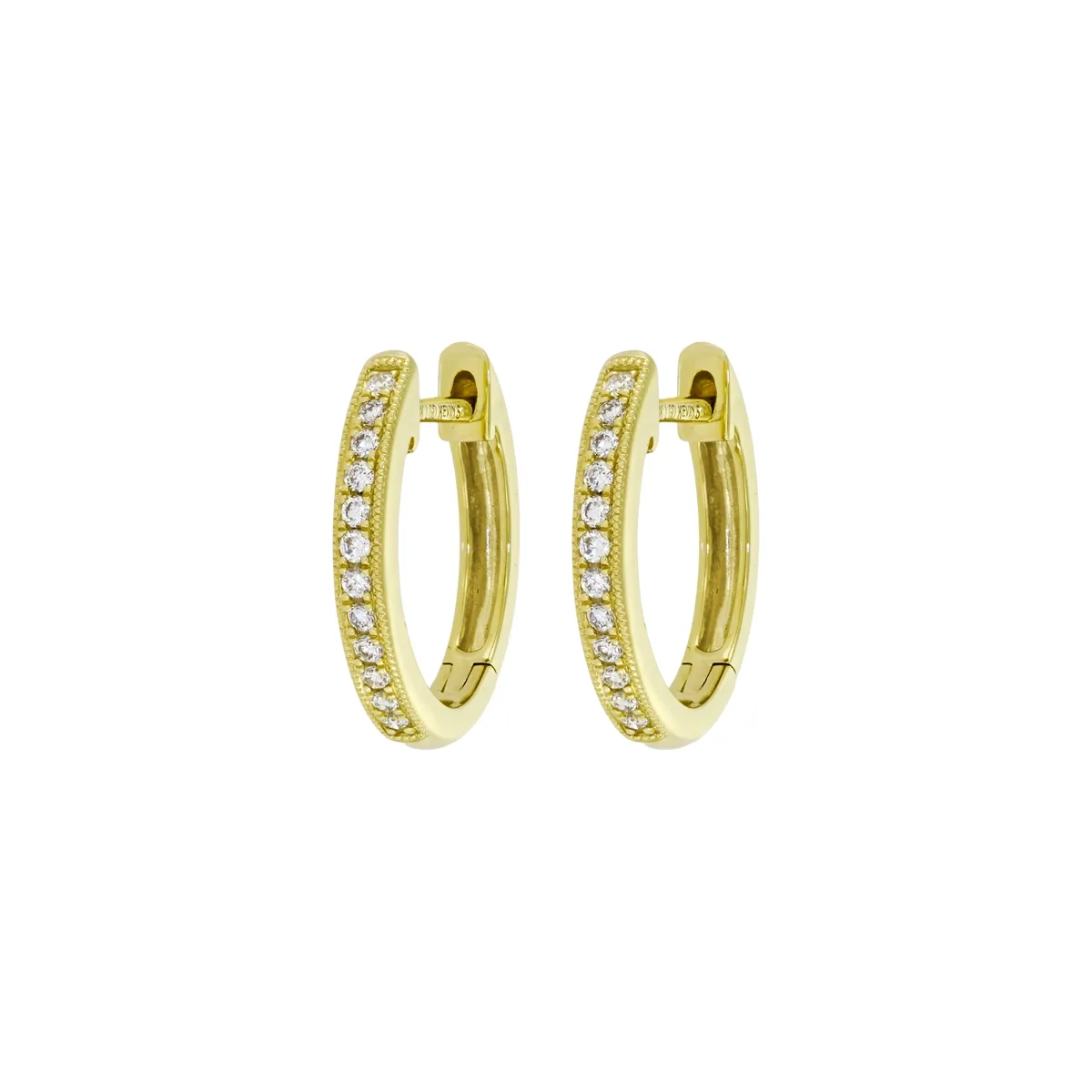Candongas con diamante de laboratorio con un peso total de 0.11Ct, oro tono amarillo 18k