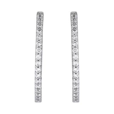 Candongas en oro blanco de 18 Kilates, Plana, con zircones, 1 mm. de ancho