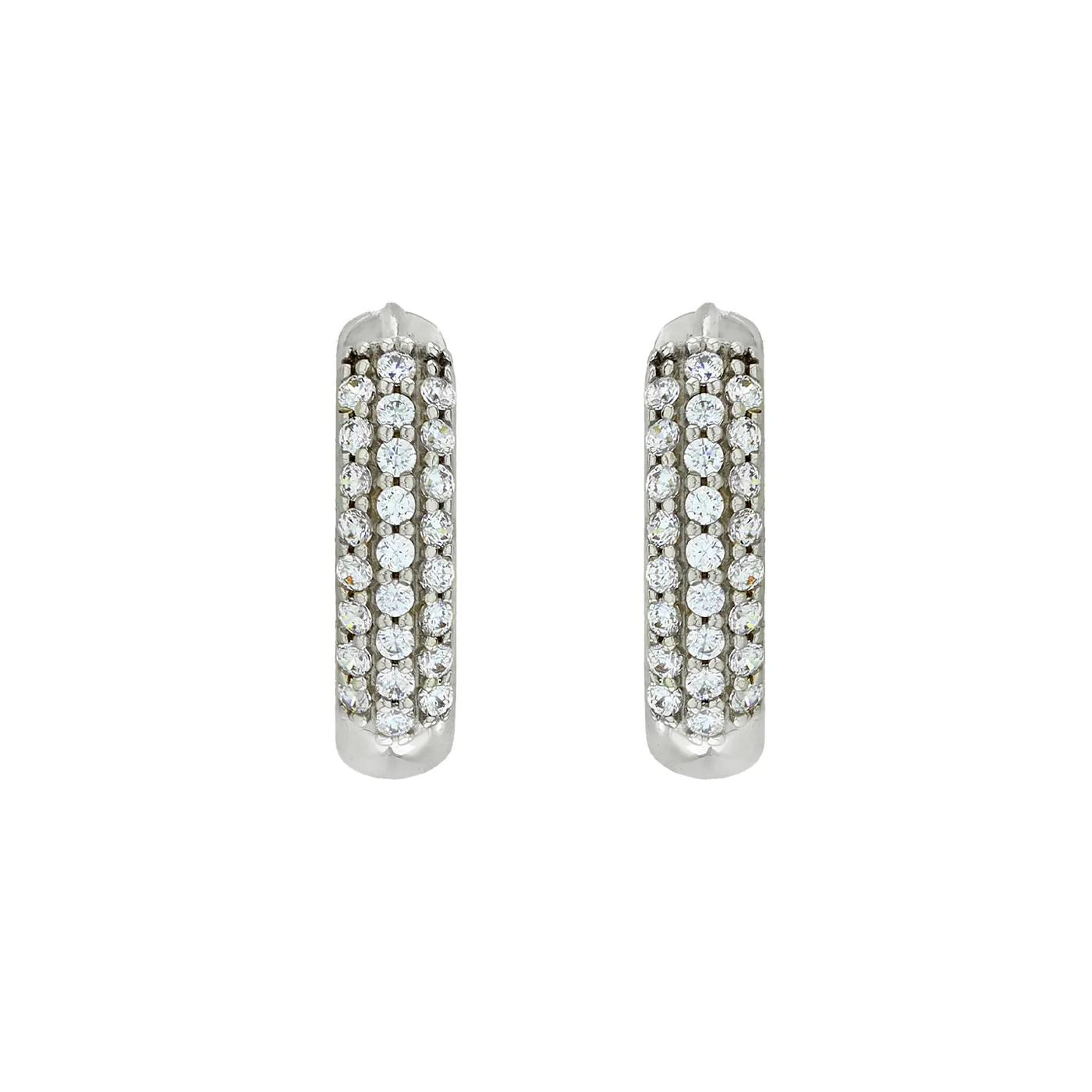 Candongas en oro blanco de 18 Kilates, 1/2 caña, con zircones, 3.50 mm. de ancho