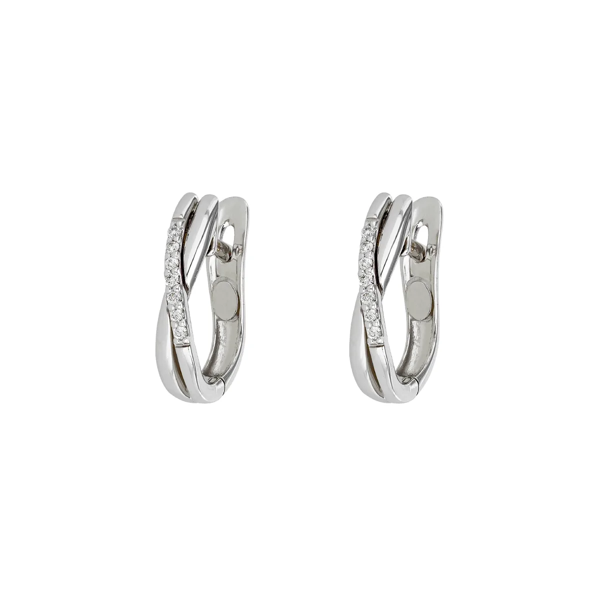 Candongas óvalo, con diamantes con un peso total de 0.08Ct, oro tono blanco 18k, rodinado, liso