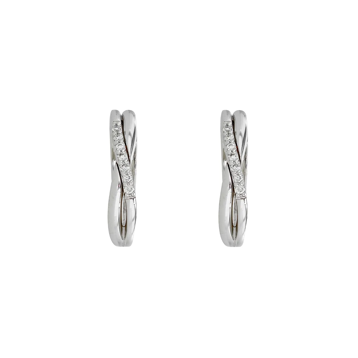 Candongas óvalo, con diamantes con un peso total de 0.08Ct, oro tono blanco 18k, rodinado, liso