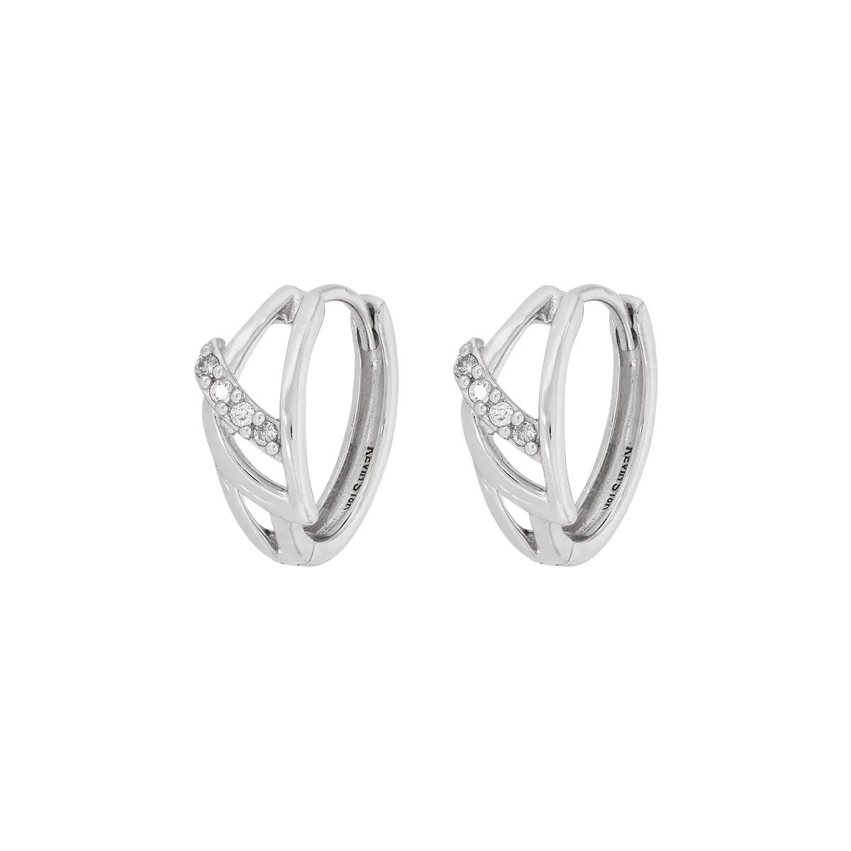Candongas en oro blanco de 18 Kilates, Franjas, con diamantes de 0.07 Ct, 2 mm. de ancho