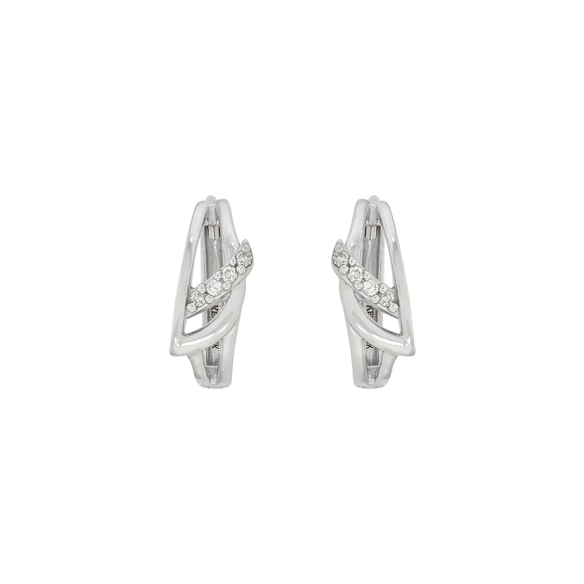 Candongas en oro blanco de 18 Kilates, Franjas, con diamantes de 0.07 Ct, 2 mm. de ancho