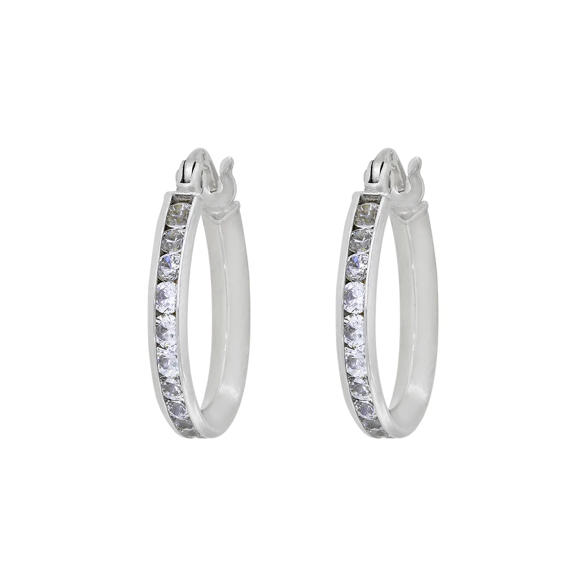 Candongas en oro blanco de 18 Kilates, Plana, con zircones, 2 mm. de ancho