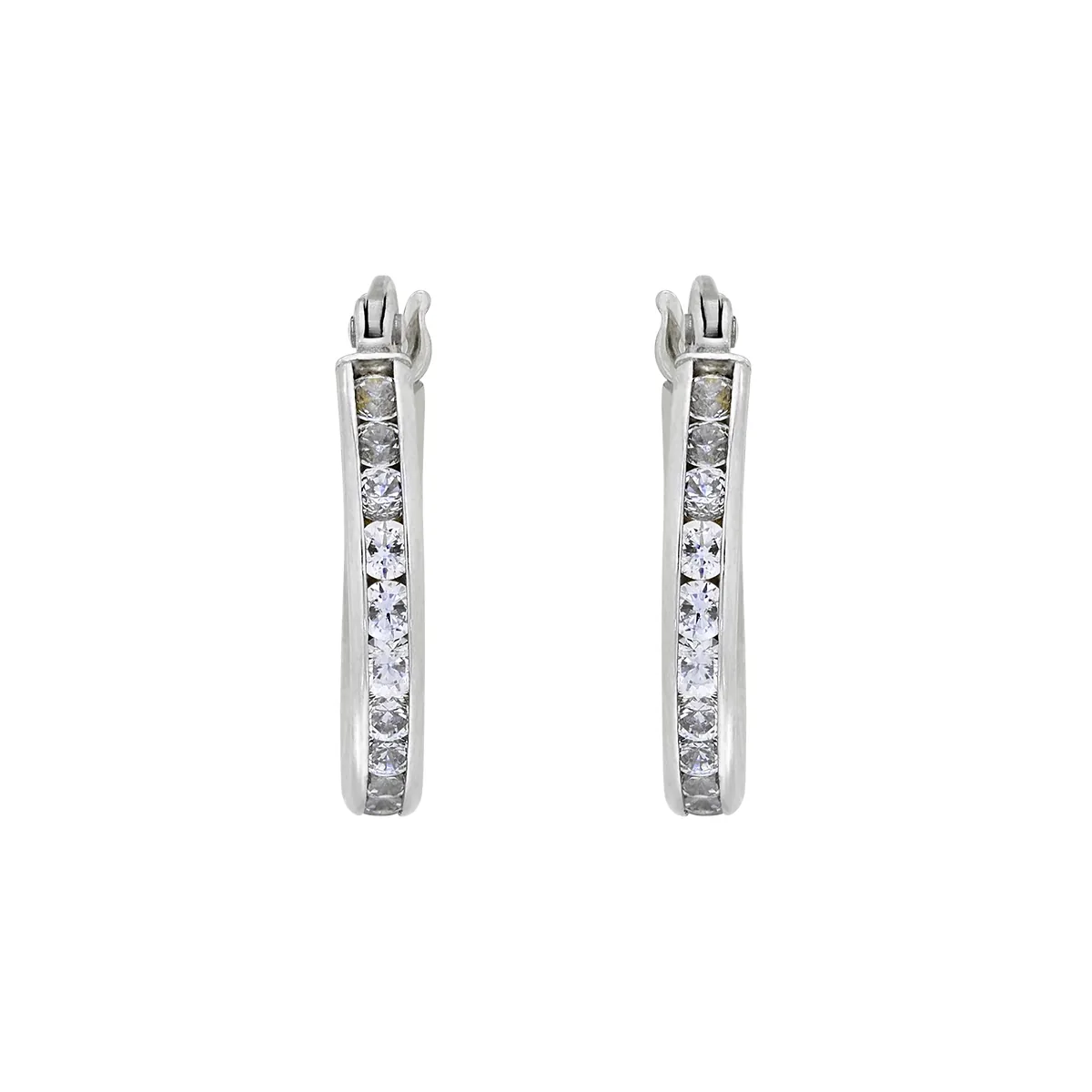 Candongas en oro blanco de 18 Kilates, Plana, con zircones, 2 mm. de ancho