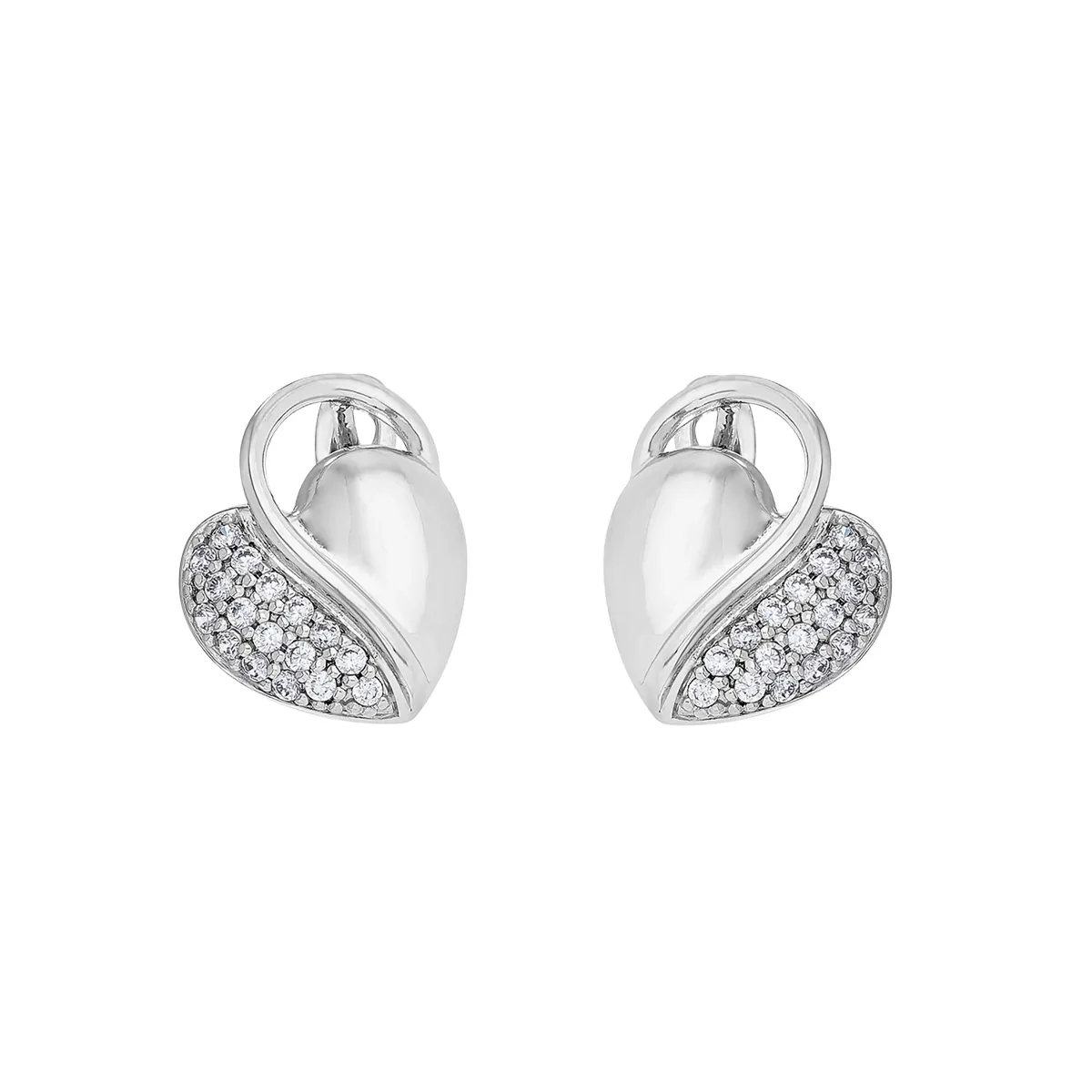 Candongas en plata Ley 925, Corazón, con zircones, de la coleccion Sueños