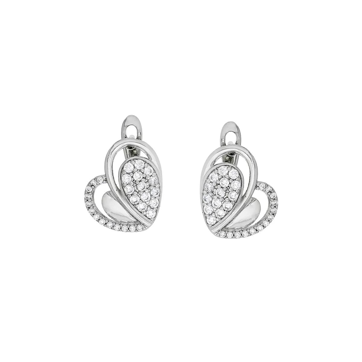 Candongas en plata Ley 925, Corazón, con zircones, de la coleccion Sueños