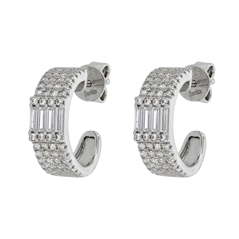Candongas en plata Ley 925, con zircones, 5 mm. de ancho, de la coleccion Sueños