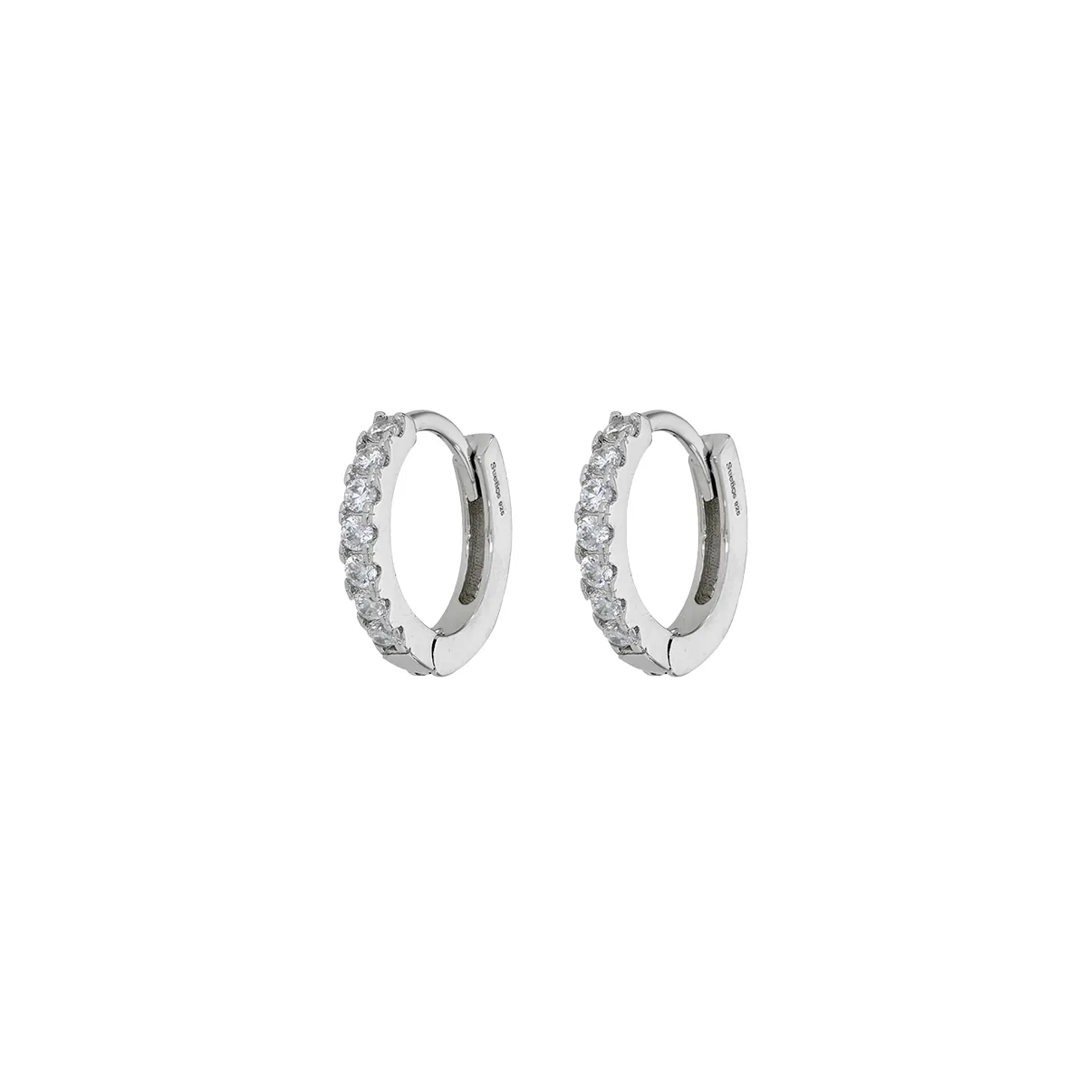 Candongas en plata Ley 925, Plana, con cristales, 1.50 mm. de ancho, de la coleccion Sueños