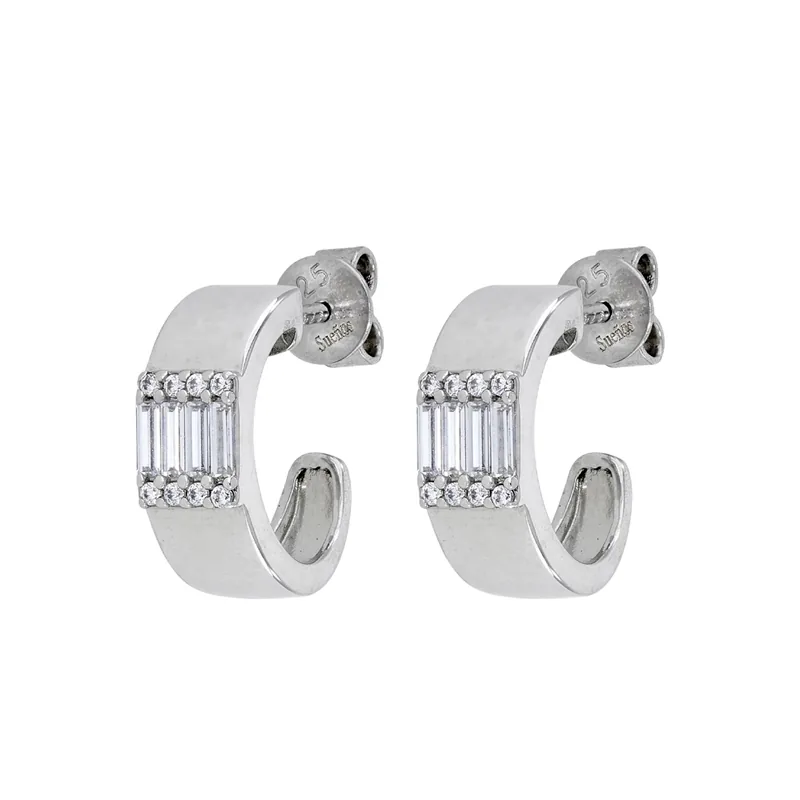 Candongas en plata Ley 925, Plana, con zircones, 5 mm. de ancho, de la coleccion Sueños