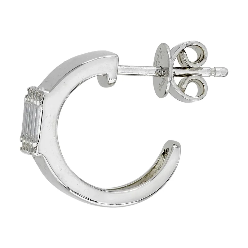 Candongas en plata Ley 925, Plana, con zircones, 5 mm. de ancho, de la coleccion Sueños