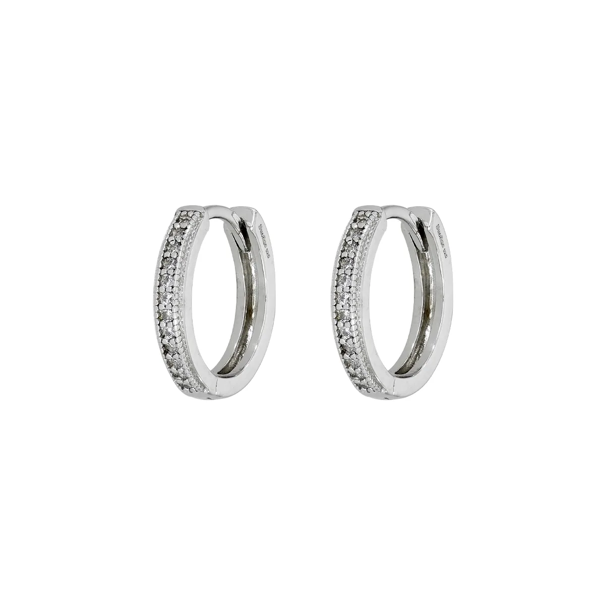 Candongas en plata Ley 925, Plana, con cristales, 2.50 mm. de ancho, de la coleccion Sueños