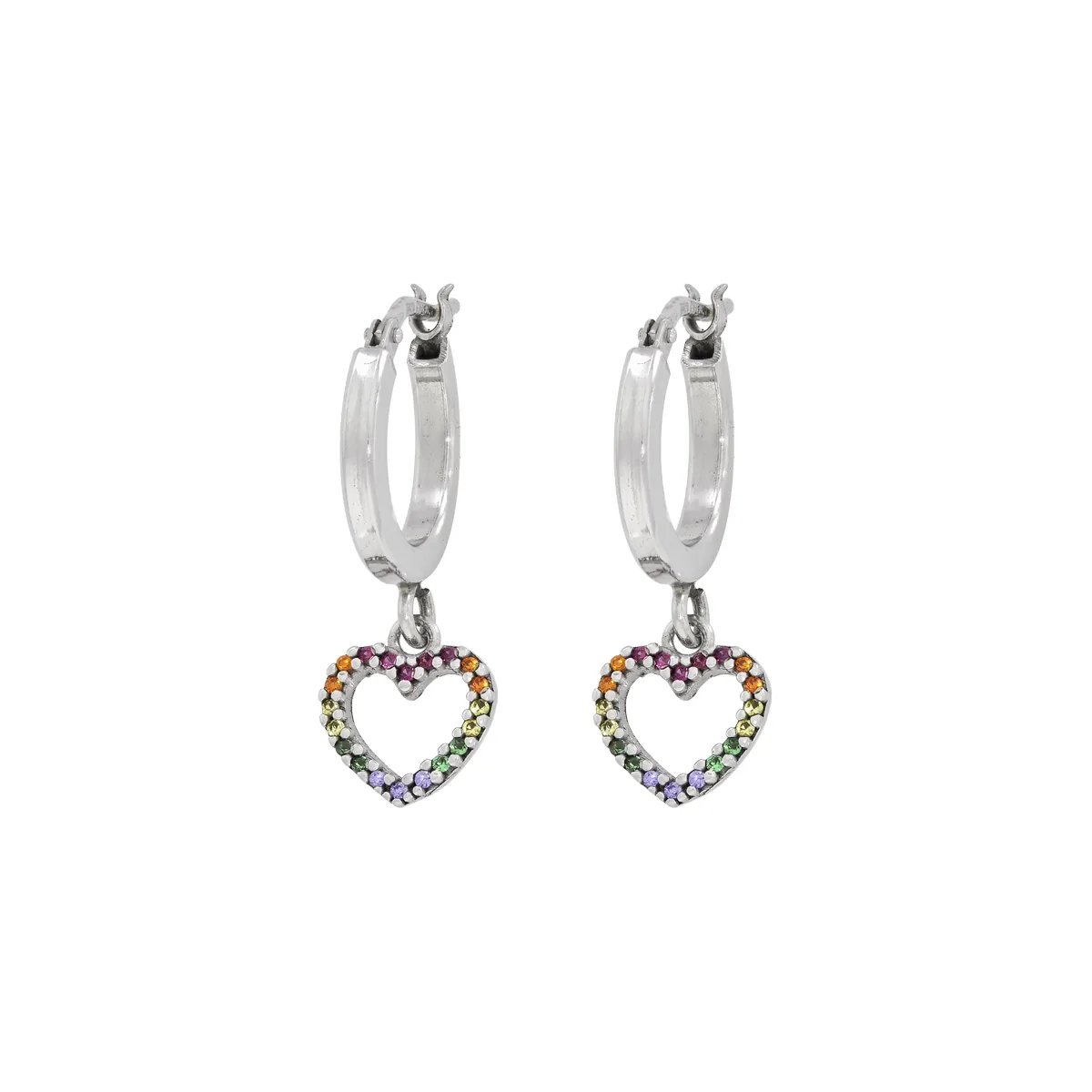 Candongas en plata Ley 925, Plana, con zircones, 2 mm. de ancho, de la coleccion Sueños