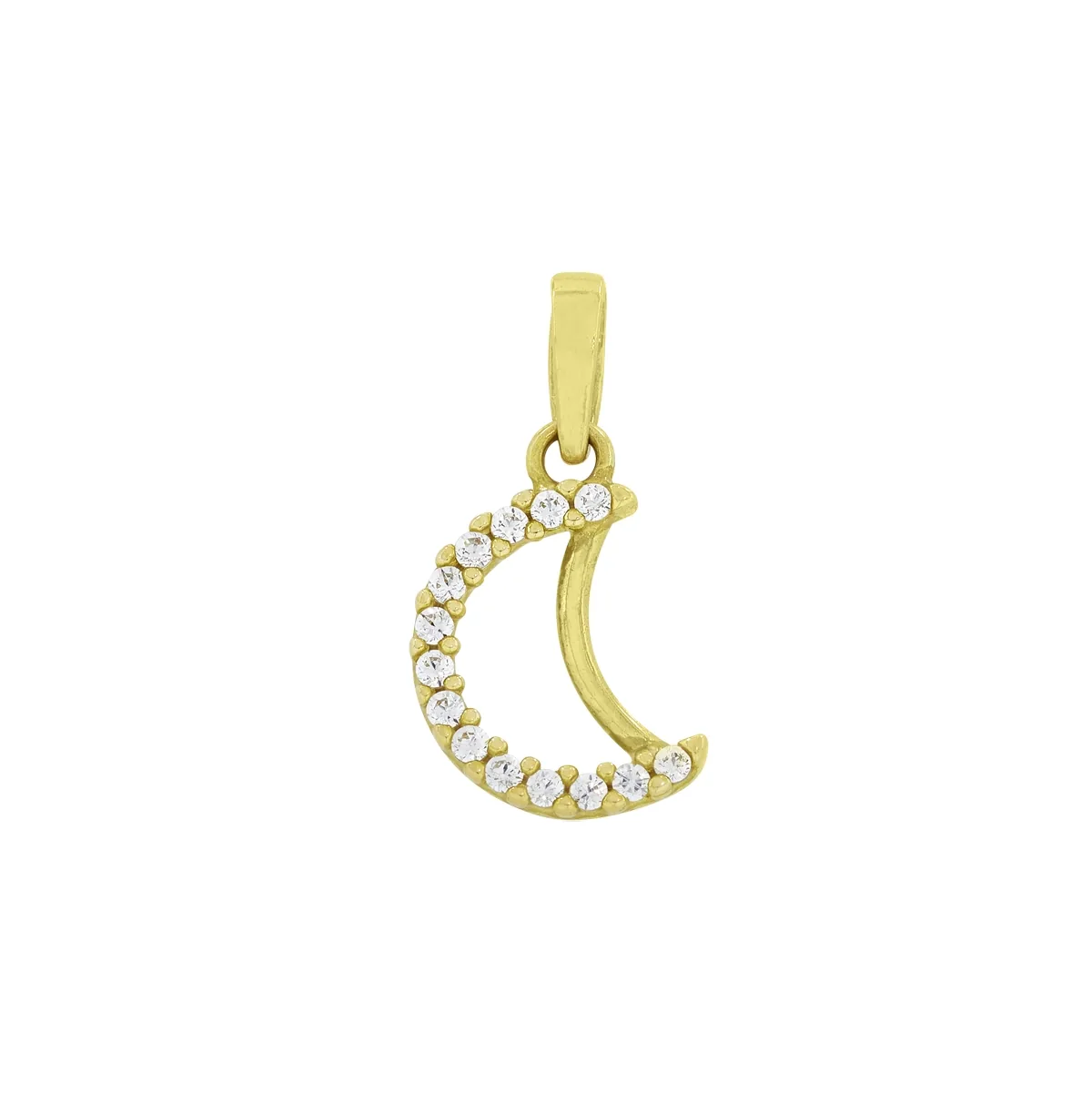 Dije en oro amarillo de 18 Kilates, 1/2 luna, con zircones