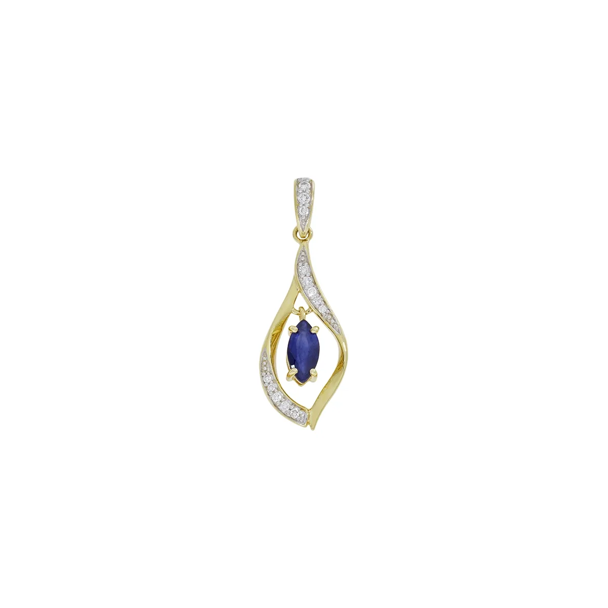 Dije en oro amarillo de 18 Kilates, Franjas, con zafiro central de 0.45 Ct y decoración en diamantes de 0.11 Ct