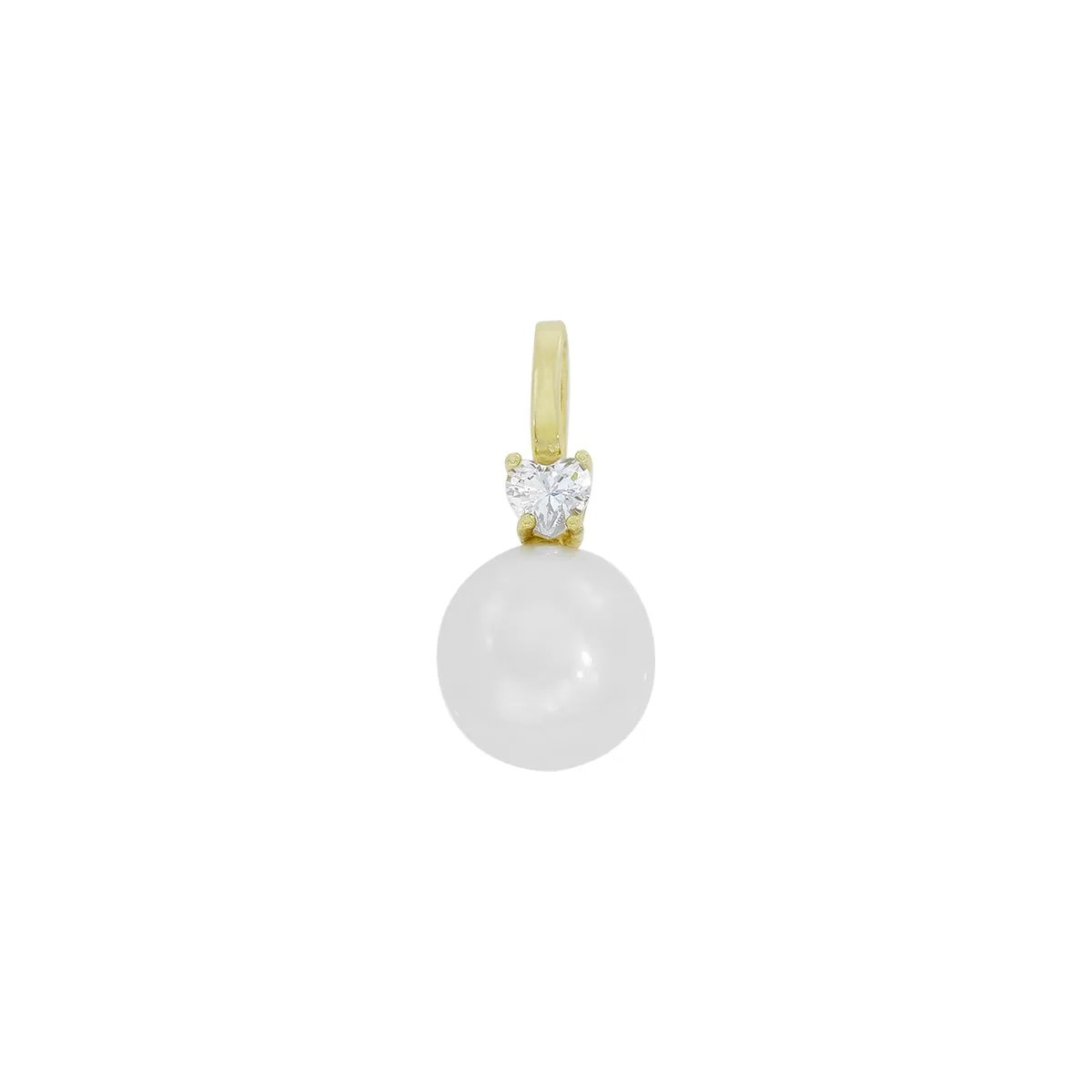 Dije en oro amarillo de 18 Kilates, Corazón, con perla central de 7.50 mm de ancho aprox y decoración en zircón