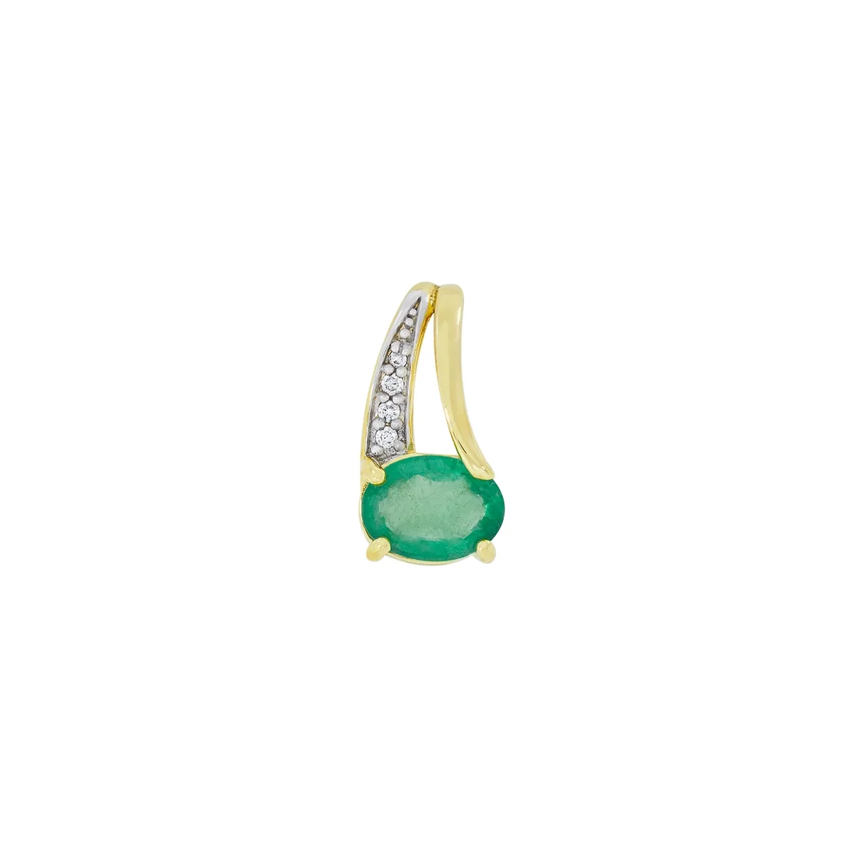 Dije en oro amarillo de 18 Kilates, Franjas, con esmeralda central de 0.95 Ct y decoración en diamantes de 0.03 Ct