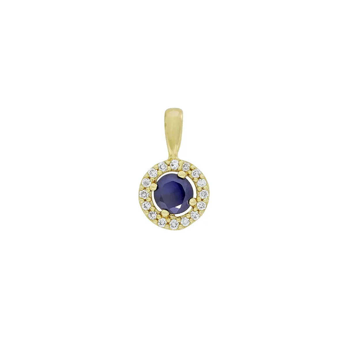Dije en oro amarillo de 18 Kilates, Uñas+decoración, con zafiro central de 0.30 Ct y decoración en diamantes de 0.08 Ct