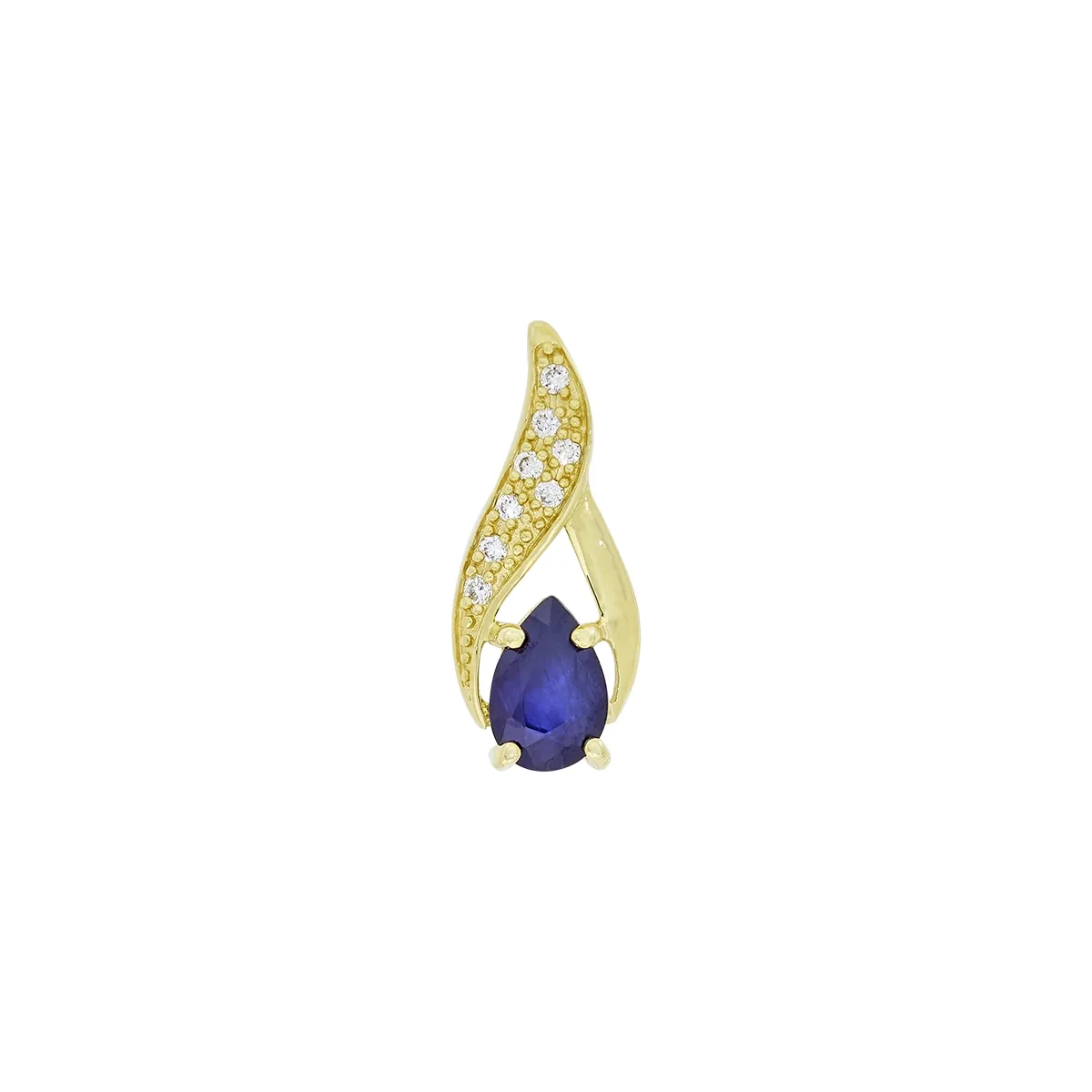 Dije en oro amarillo de 18 Kilates, Franjas, con zafiro central de 0.45 Ct y decoración en diamantes de 0.04 Ct