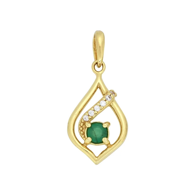 Dije en oro amarillo de 18 Kilates, Hoja, con esmeralda central y decoración en zircones