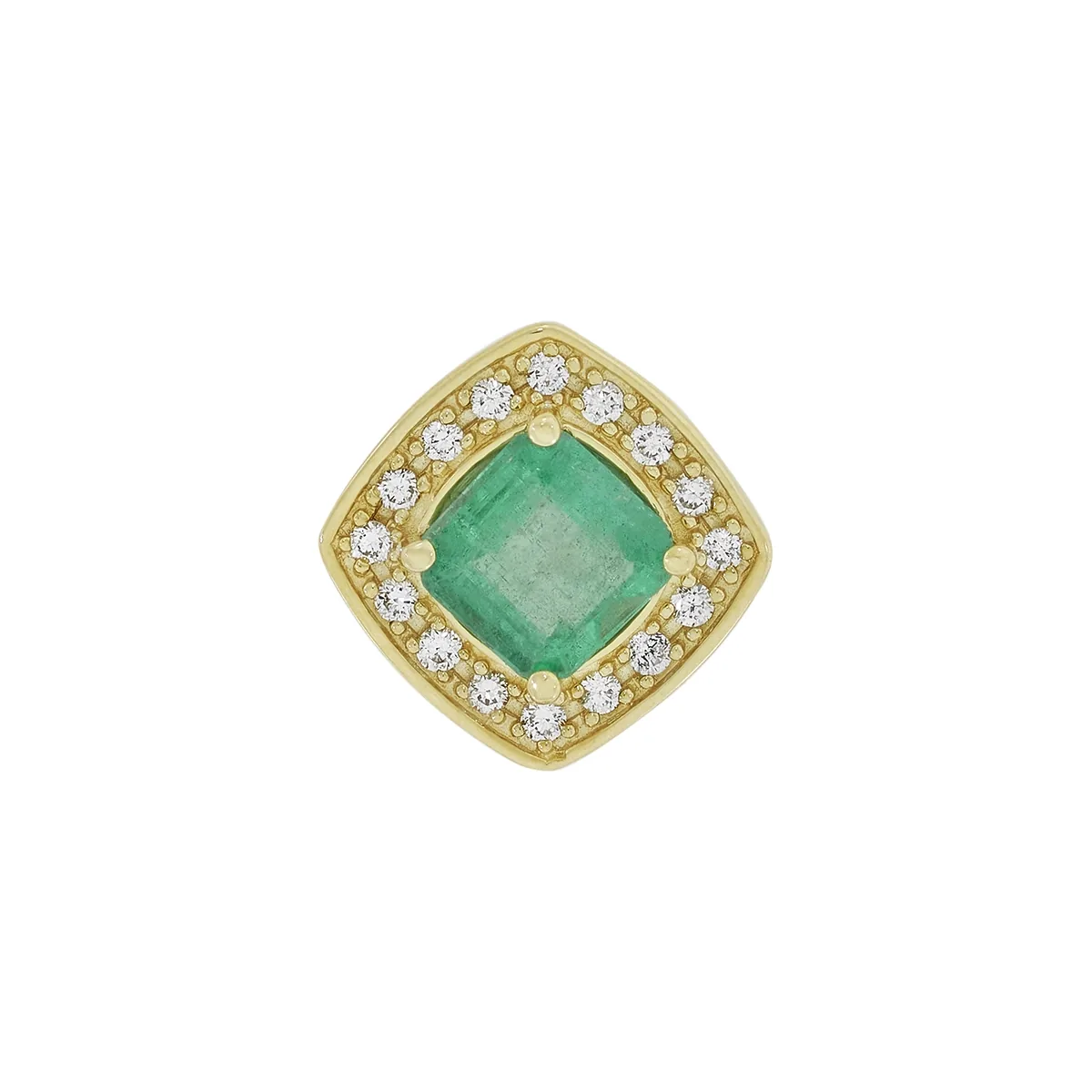 Dije en oro amarillo de 18 Kilates, Uñas+decoración, con esmeralda central de 0.65 Ct y decoración en diamantes de 0.08 Ct
