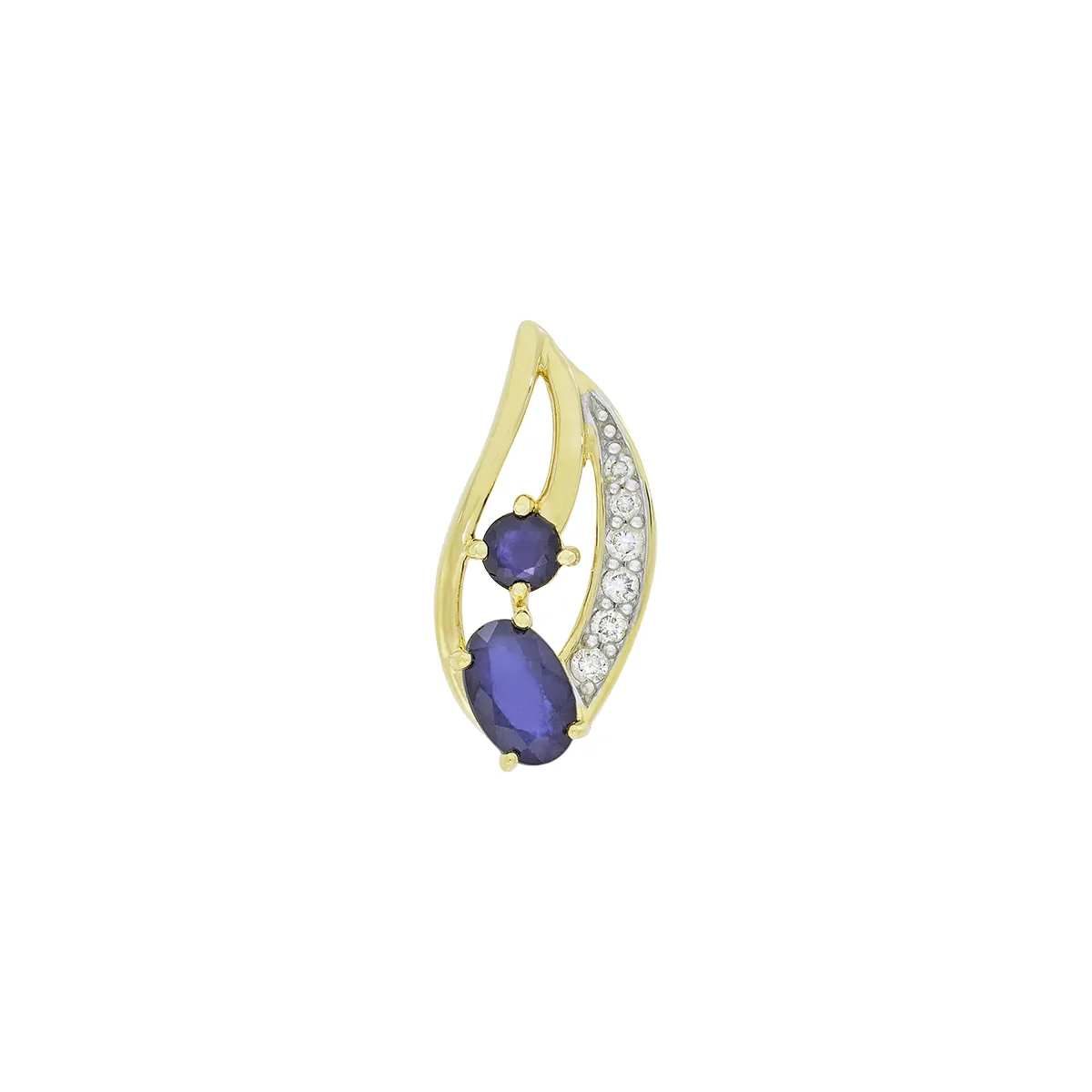 Dije en oro amarillo de 18 Kilates, Lágrima, con zafiros de 0.65 Ct y diamantes de 0.08 Ct
