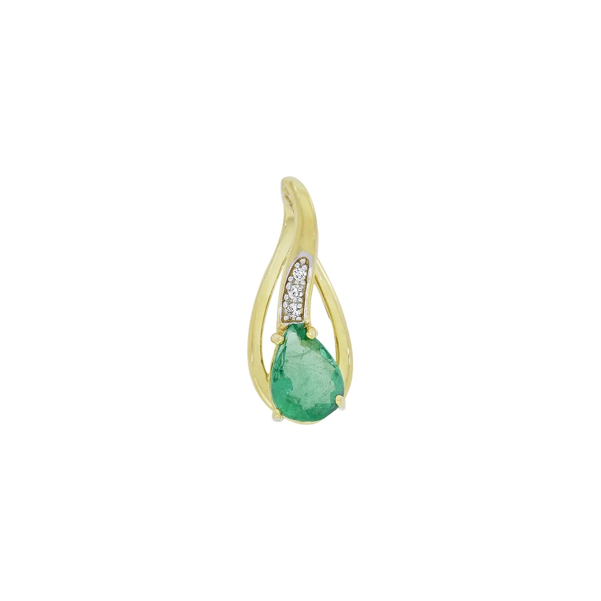 Dije en oro amarillo de 18 Kilates, Lágrima, con esmeralda central de 0.70 Ct y decoración en diamantes de 0.02 Ct