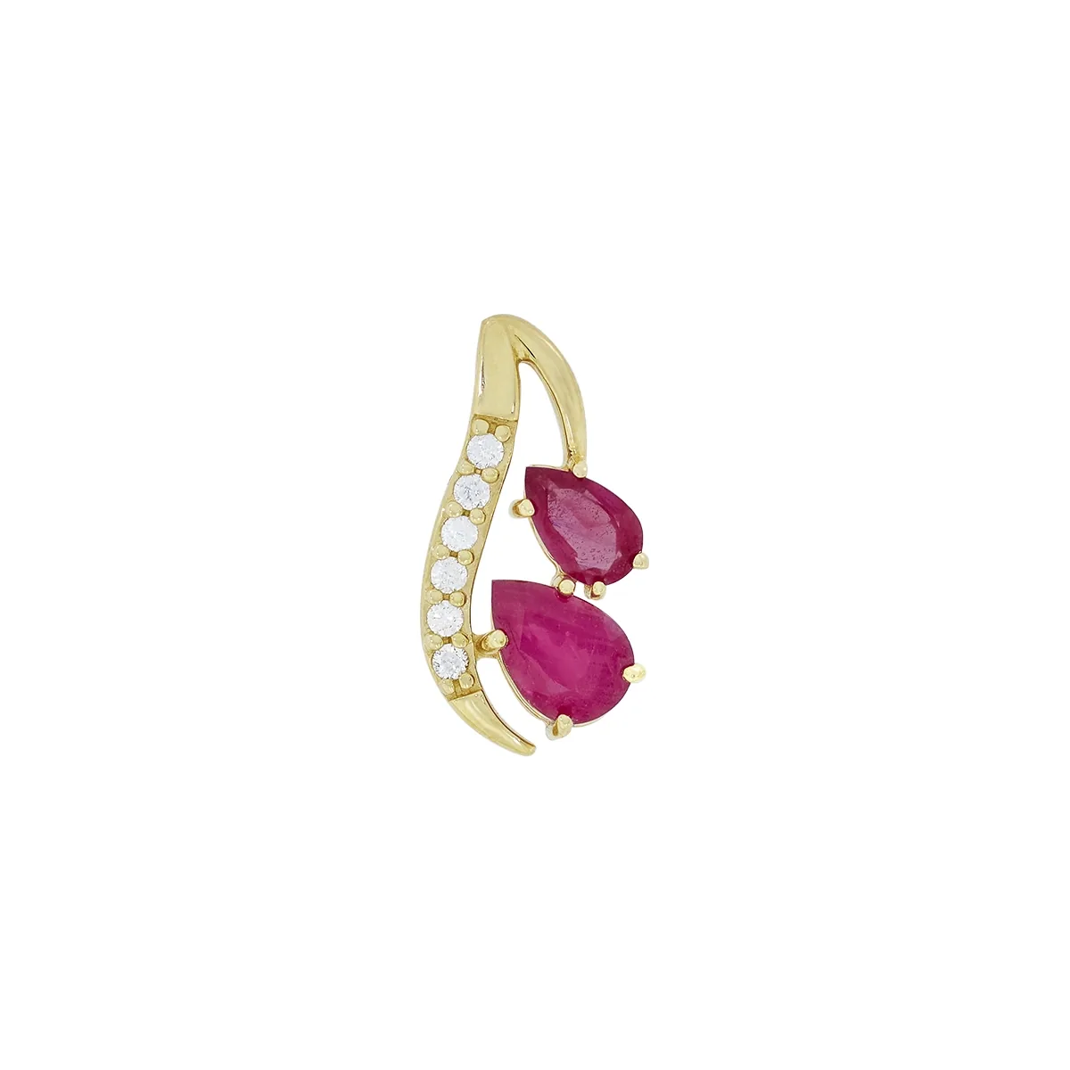 Dije en oro amarillo de 18 Kilates, Franjas, con 2 rubís centrales de 0.70 Ct y decoración en diamantes de 0.05 Ct