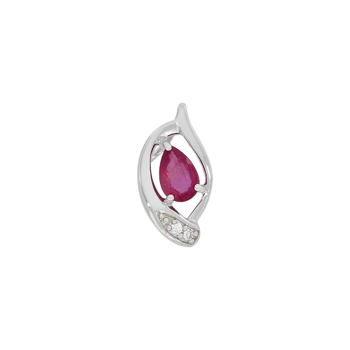 Dije en oro blanco de 18 Kilates, Franjas, con rubí central de 0.50 Ct y decoración en diamantes de 0.02 Ct
